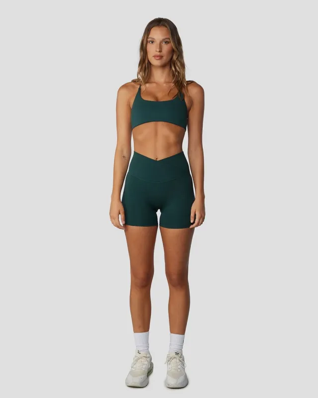 Serenity Scrunch Crossover Shorts 4" | Forest Green sold by Crop Shop Boutique