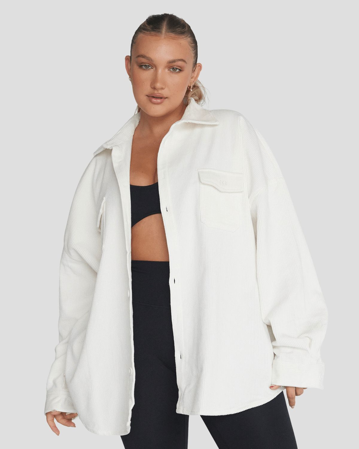 Oversized Corduroy Jacket | White sold by Crop Shop Boutique