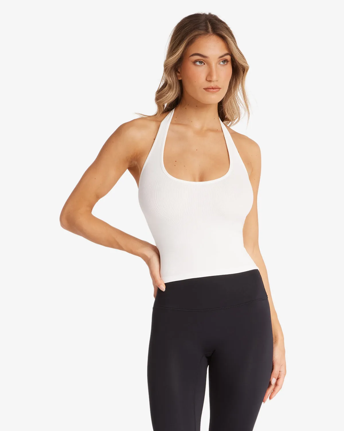 Rib Halter Tank | White sold by Crop Shop Boutique