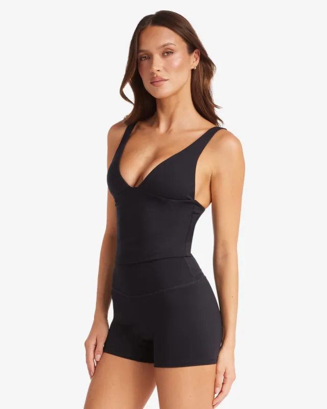 Serenity Plunge Longline Tank | Black sold by Crop Shop Boutique