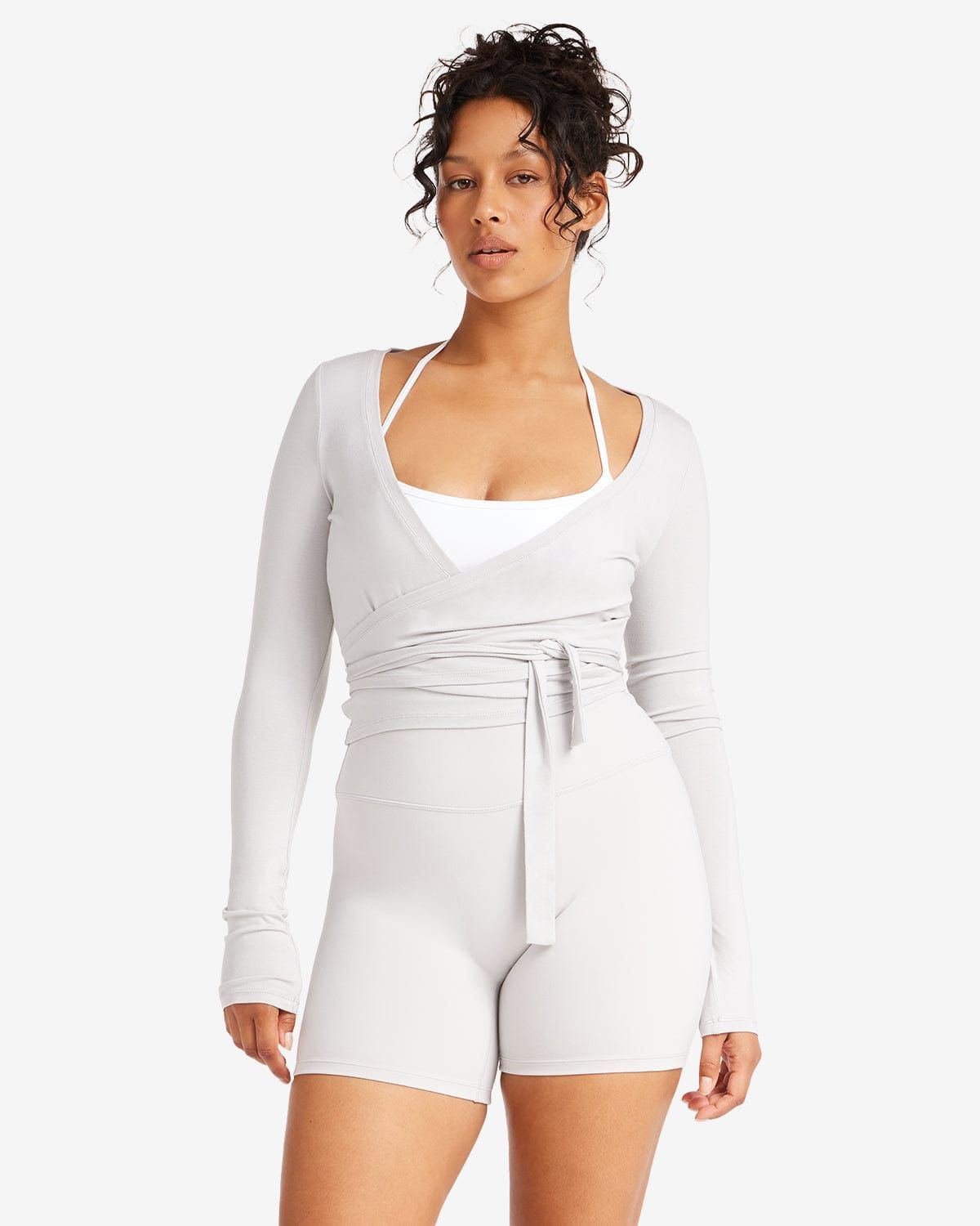 IM Ballet Wrap Top | Light Grey sold by Crop Shop Boutique