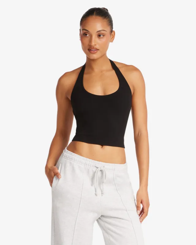 Rib Halter Tank | Black sold by Crop Shop Boutique