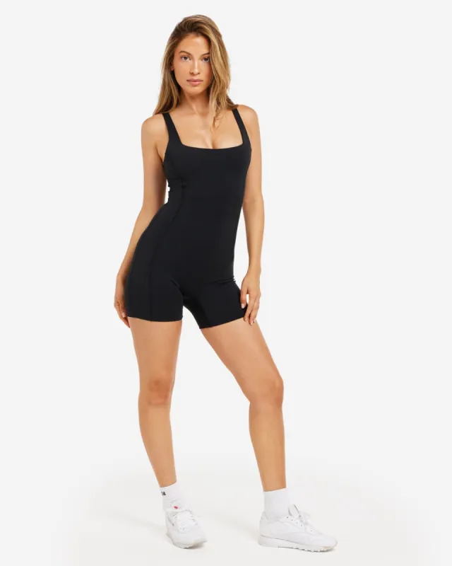Activluxe Square Neck Playsuit | Black sold by Crop Shop Boutique
