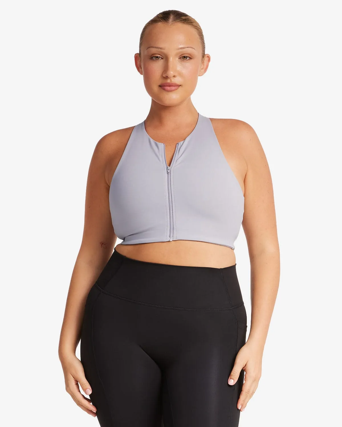 Activluxe Dawn Zip Crop | Cool Grey sold by Crop Shop Boutique