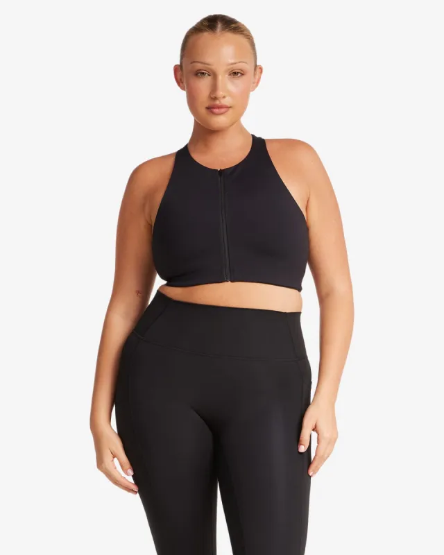 Activluxe Dawn Zip Crop | Black sold by Crop Shop Boutique