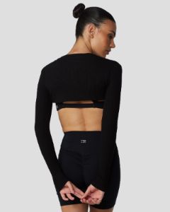Ribbed Bolero | Black sold by Crop Shop Boutique
