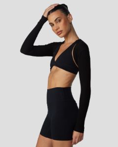 Ribbed Bolero | Black sold by Crop Shop Boutique