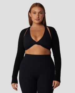 Ribbed Bolero | Black sold by Crop Shop Boutique