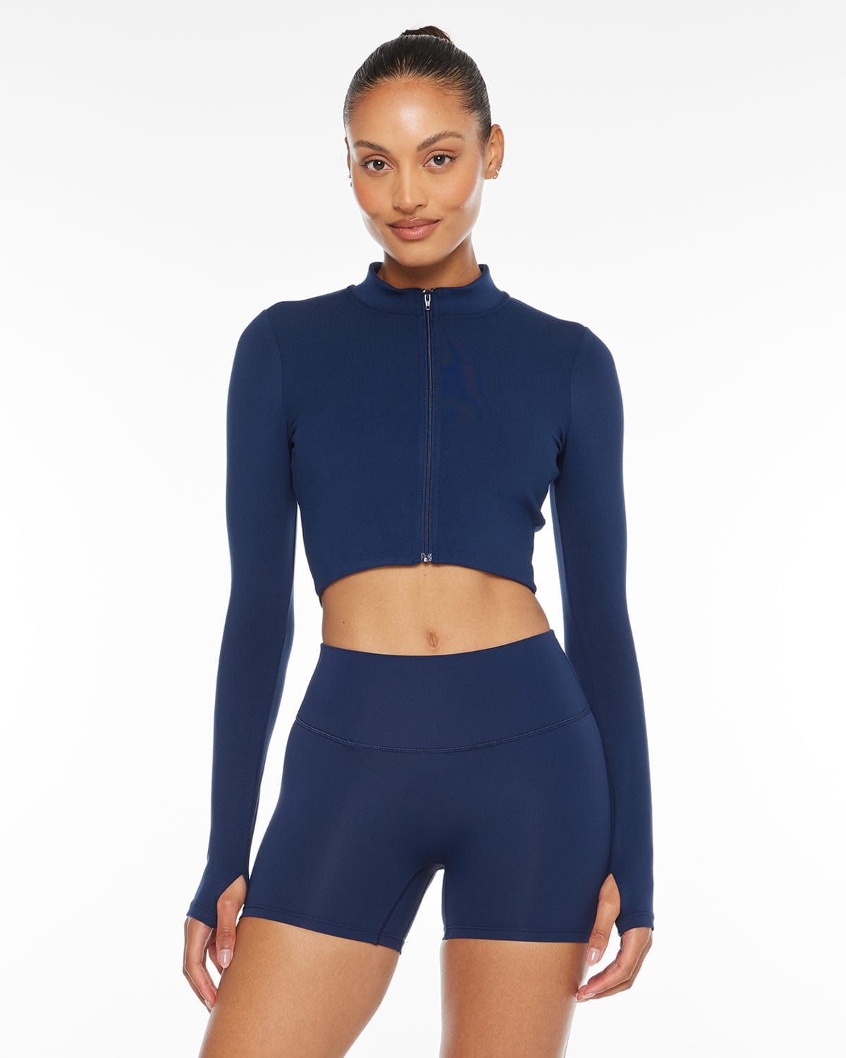 Serenity Sculpt Zip Jacket | Navy sold by Crop Shop Boutique