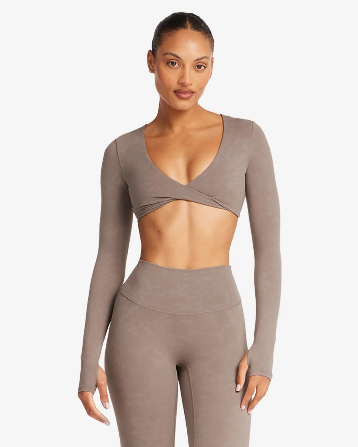 Fade Sierra Long Sleeve Crop | Mocha sold by Crop Shop Boutique