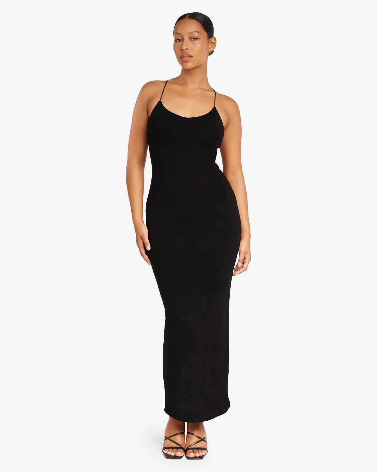 Open Back Rib Maxi Dress | Black sold by Crop Shop Boutique