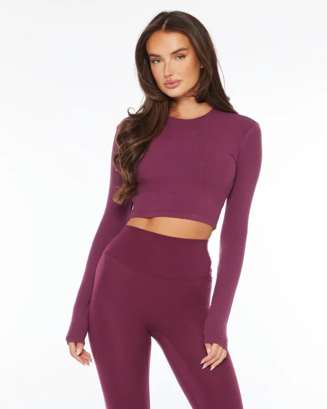 Imperfect - Ribbed Cropped Long Sleeve | Sangria sold by Crop Shop Boutique