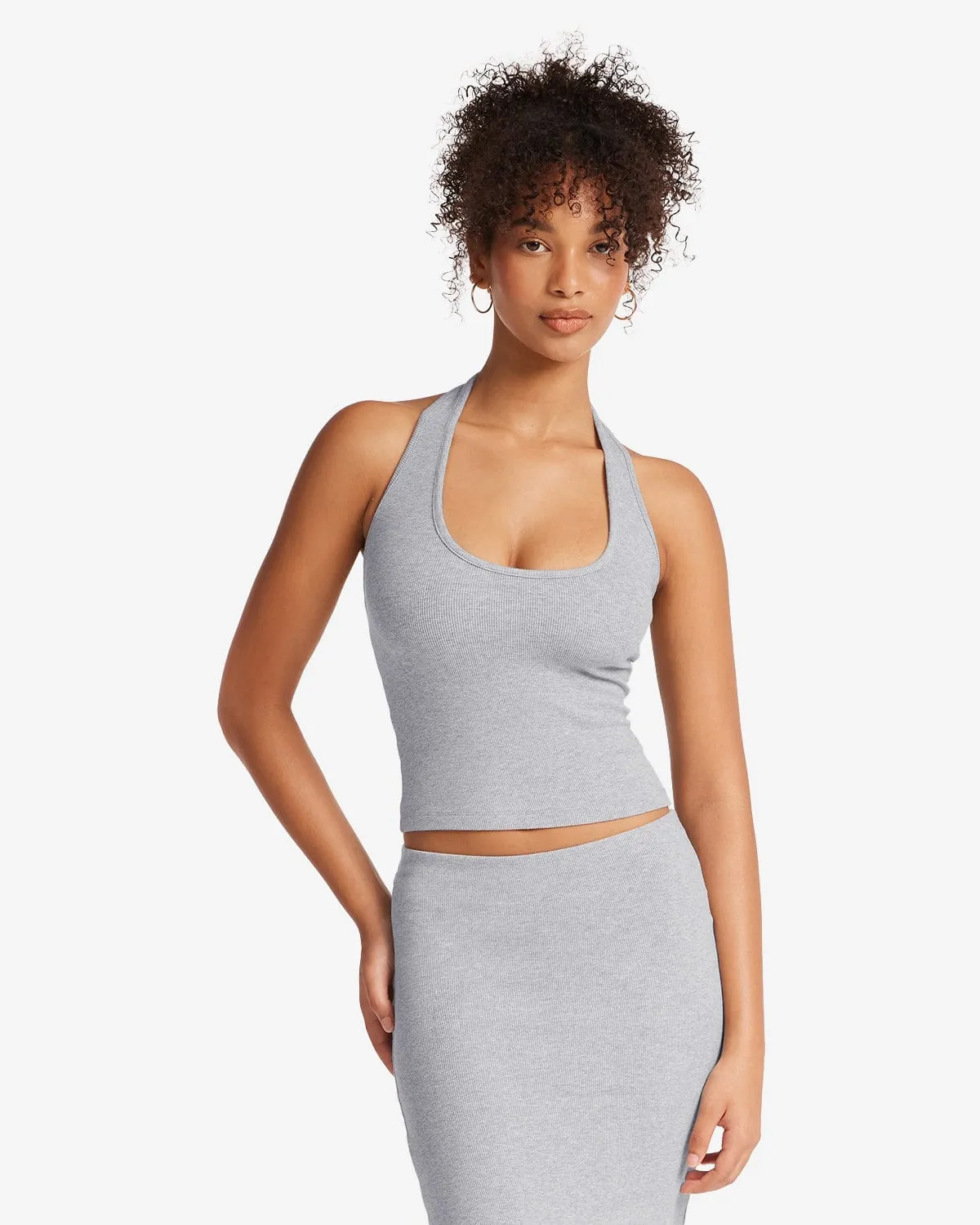 Rib Halter Tank | Cloud Marl sold by Crop Shop Boutique