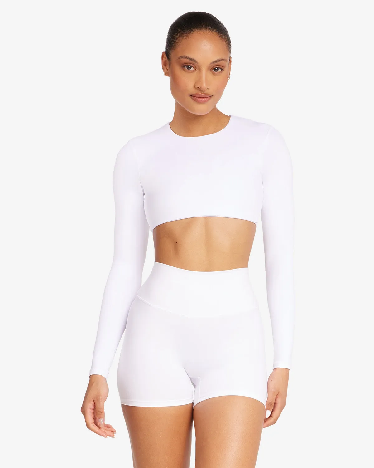 Freedom Luna Power Long Sleeve Crop | White sold by Crop Shop Boutique
