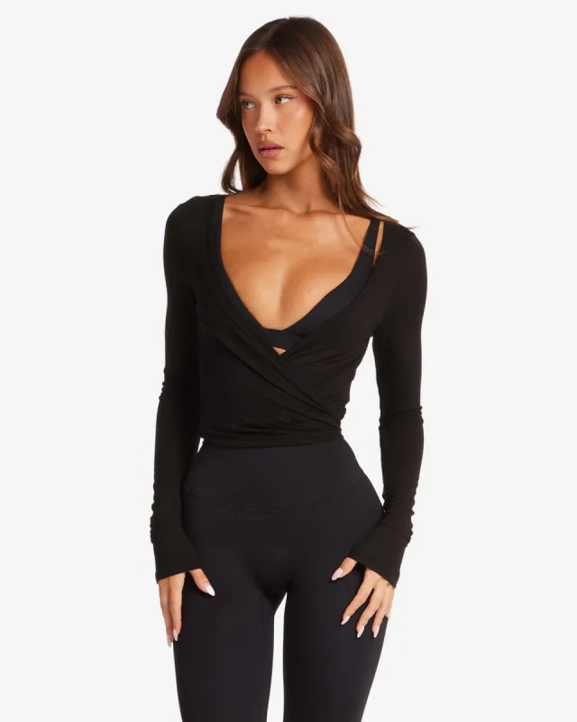 Ballet Wrap Top | Black sold by Crop Shop Boutique