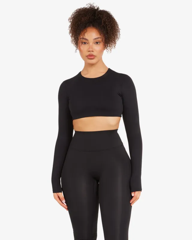 Freedom Luna Power Long Sleeve Crop | Black sold by Crop Shop Boutique