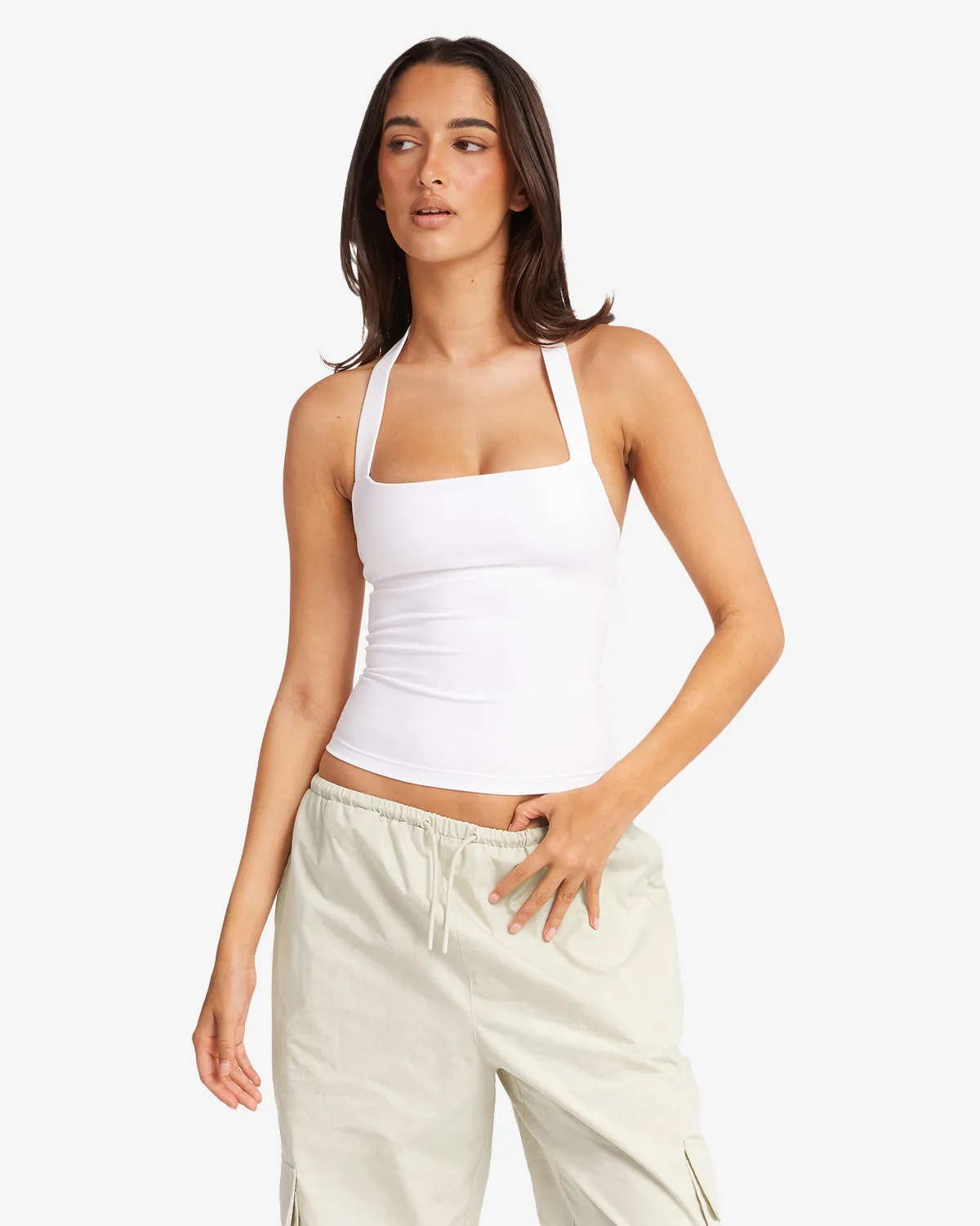 Serenity Halle Halter Tank | White sold by Crop Shop Boutique