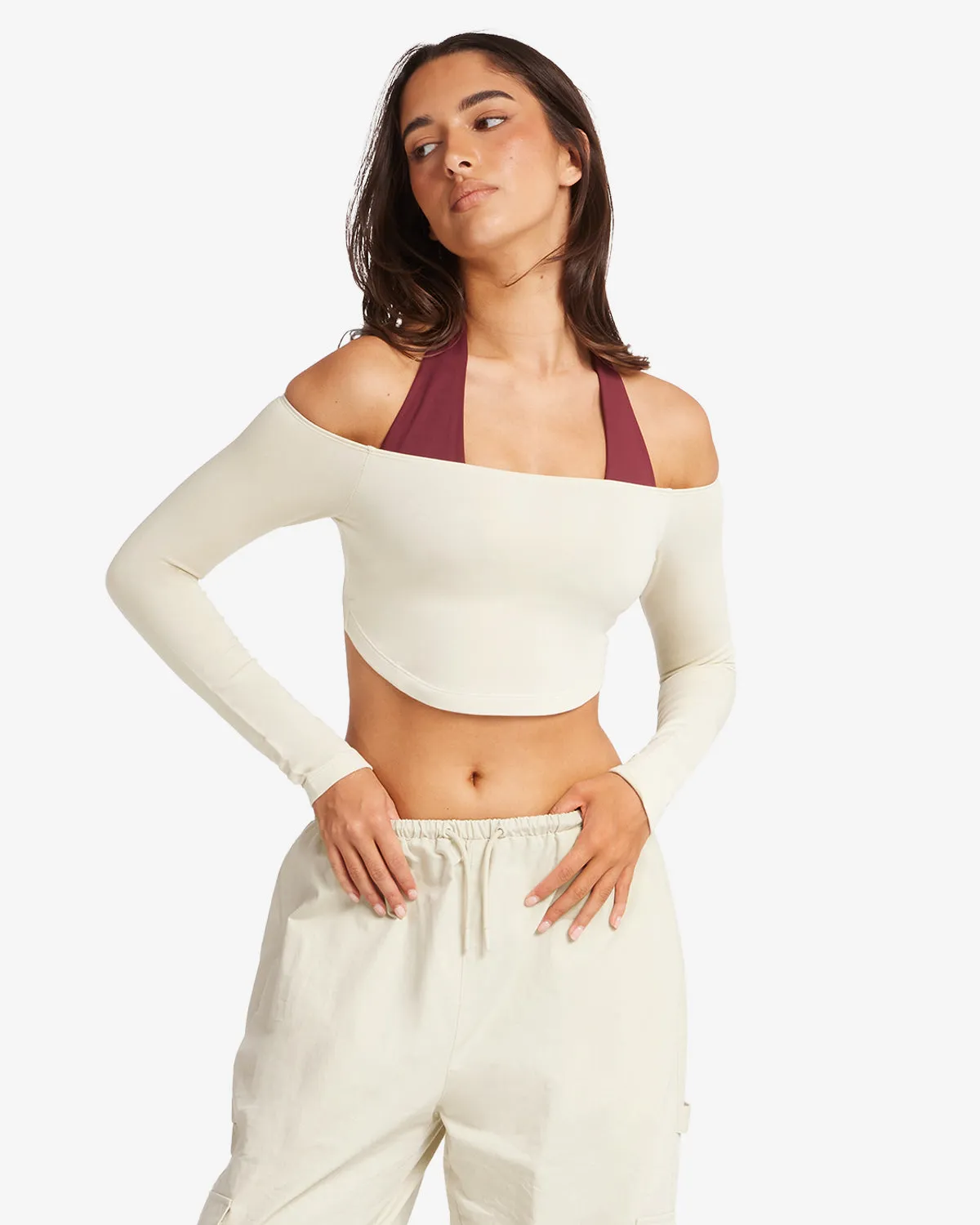 Open Back Long Sleeve Top | Oak sold by Crop Shop Boutique