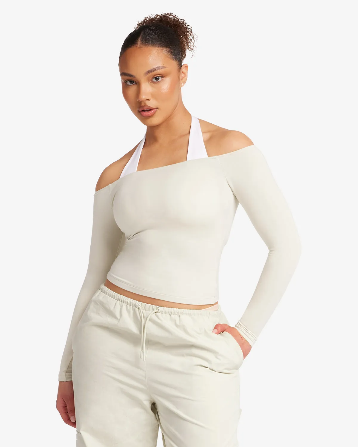 Off Shoulder Leisure Top | Oak sold by Crop Shop Boutique