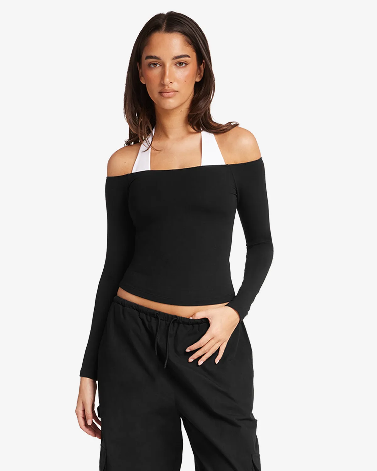 Off Shoulder Leisure Top | Black sold by Crop Shop Boutique