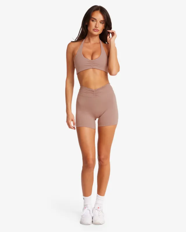 Form Gather Waist Shorts 5" | Walnut sold by Crop Shop Boutique