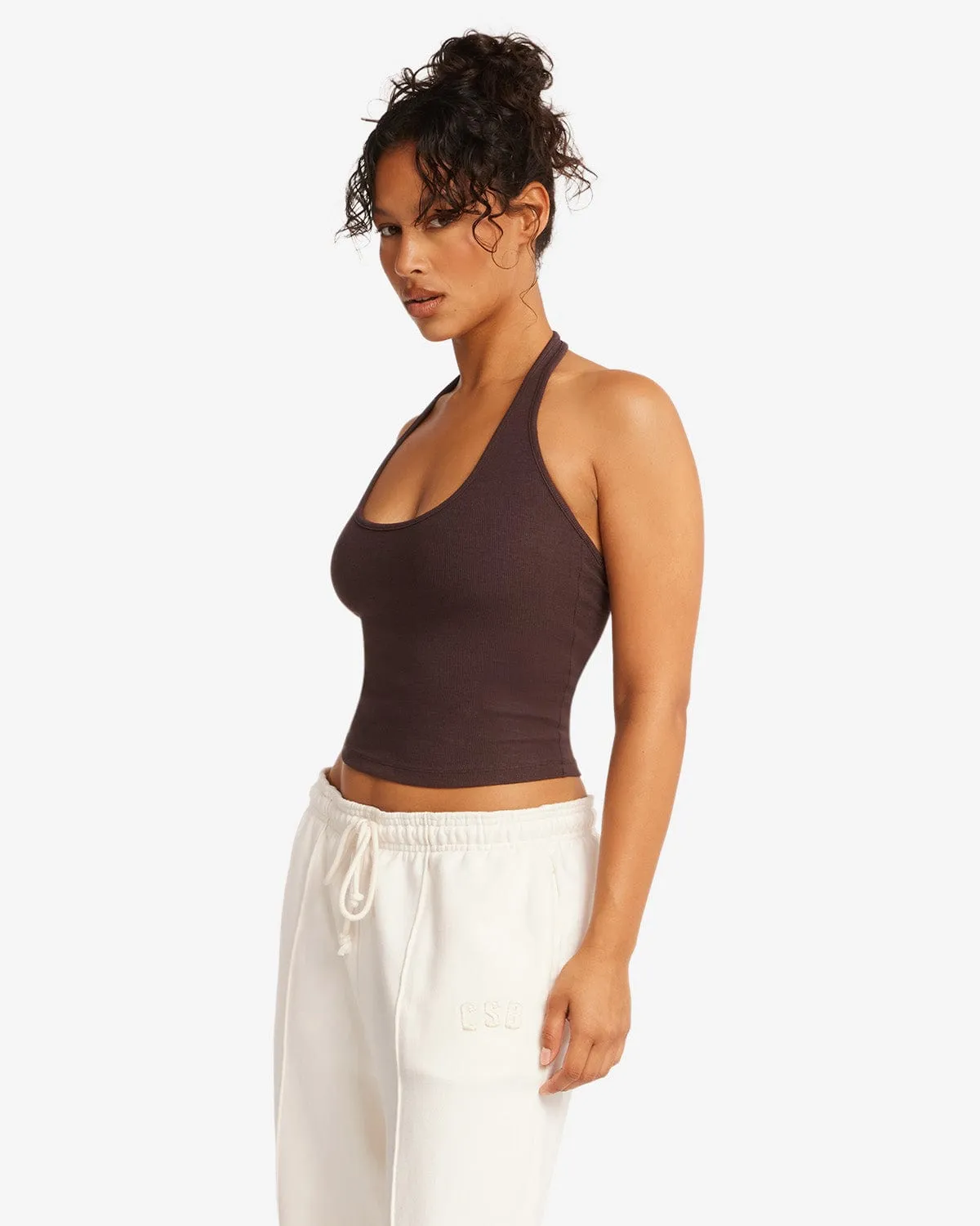 Rib Halter Tank | Espresso sold by Crop Shop Boutique product image thumbnail 3