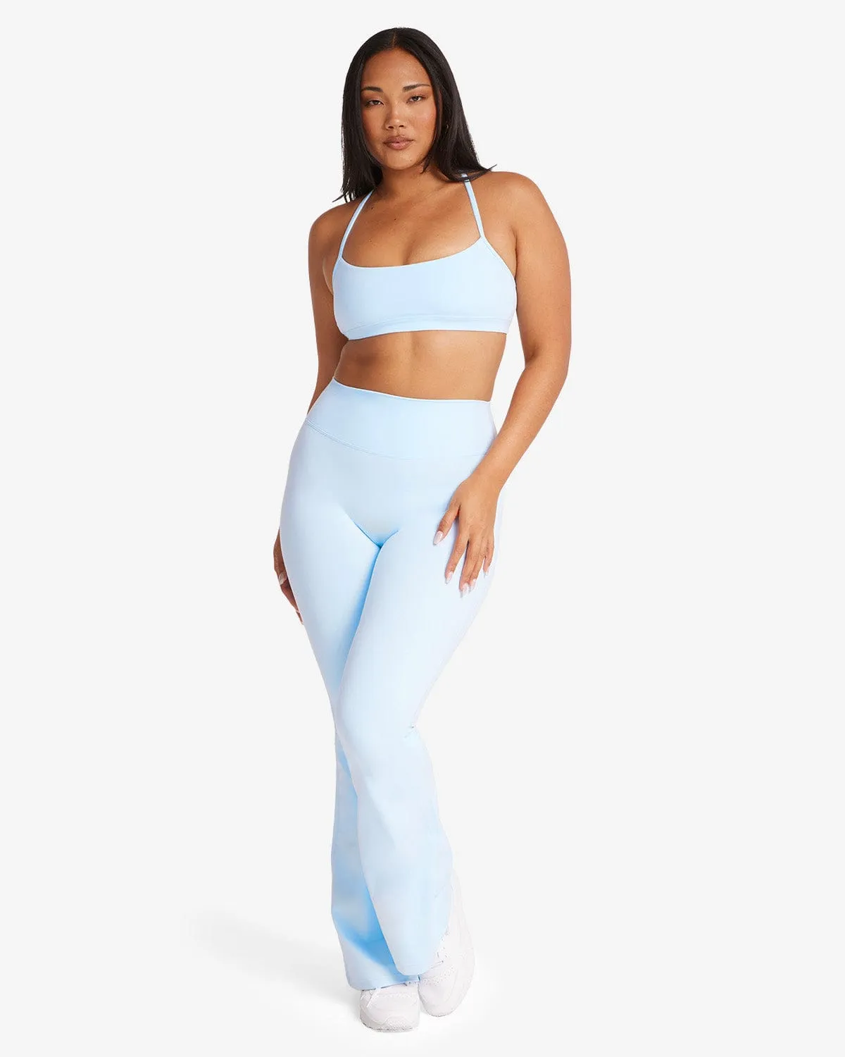 Form Invisible Scrunch Flare Leggings | Powder Blue sold by Crop Shop Boutique