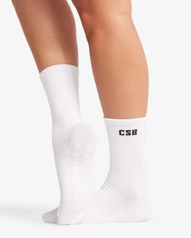 Pilates Grip Crew Socks | White sold by Crop Shop Boutique