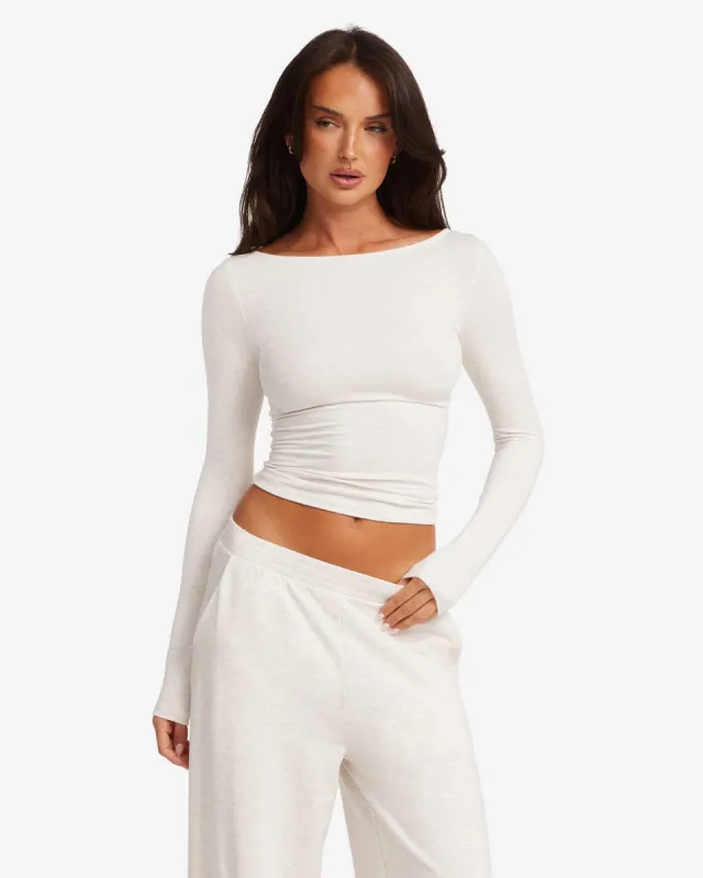Boat Neck Long Sleeve Top | Oat sold by Crop Shop Boutique