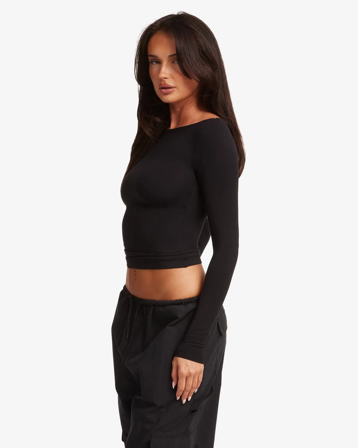 Boat Neck Long Sleeve Top | Black sold by Crop Shop Boutique product image thumbnail 2