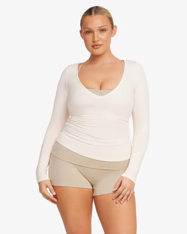 V Neck Long Sleeve Top | Vanilla sold by Crop Shop Boutique