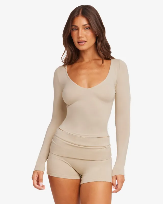 V Neck Long Sleeve Top | Fawn sold by Crop Shop Boutique