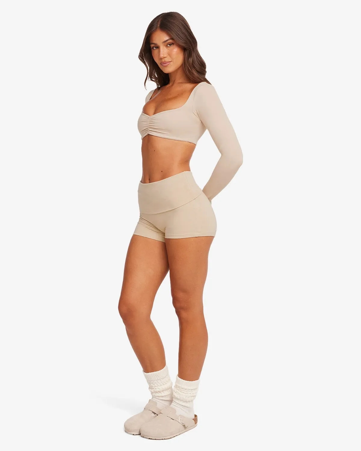Foldover Yoga Shorts | Fawn sold by Crop Shop Boutique product image thumbnail 3