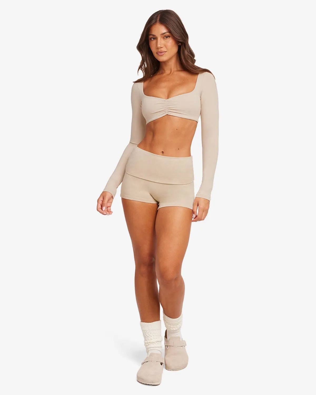 Foldover Yoga Shorts | Fawn sold by Crop Shop Boutique