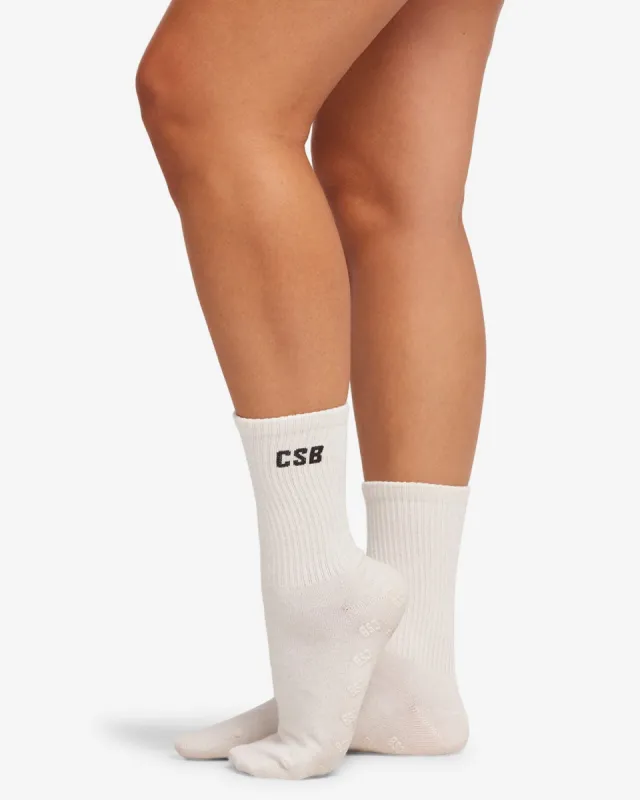 Pilates Grip Crew Socks | Vanilla sold by Crop Shop Boutique