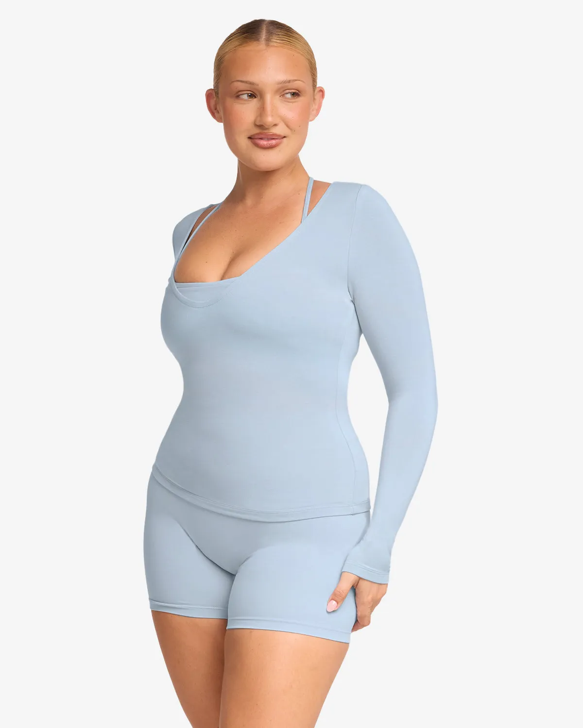 V Neck Long Sleeve Top | Dusty Blue sold by Crop Shop Boutique product image thumbnail 2