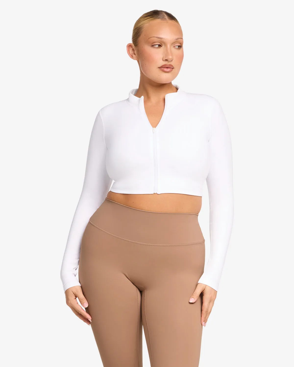 Serenity Cropped Zip Jacket | White sold by Crop Shop Boutique