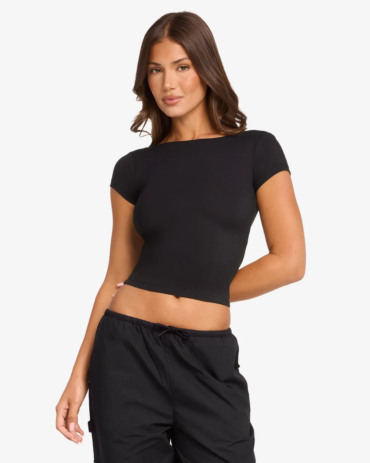 Form Open Back Tee | Black sold by Crop Shop Boutique product image thumbnail 2