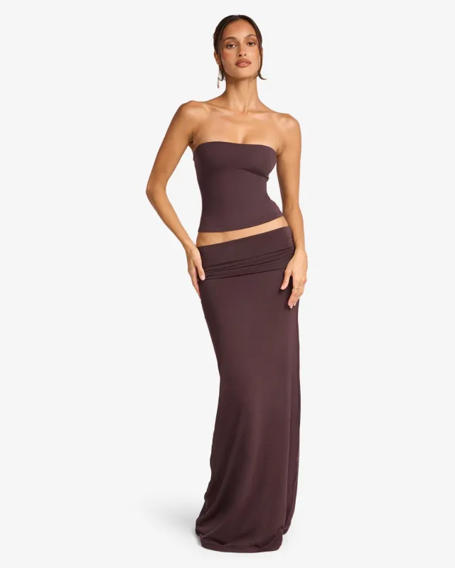 Foldover Maxi Skirt | Espresso sold by Crop Shop Boutique