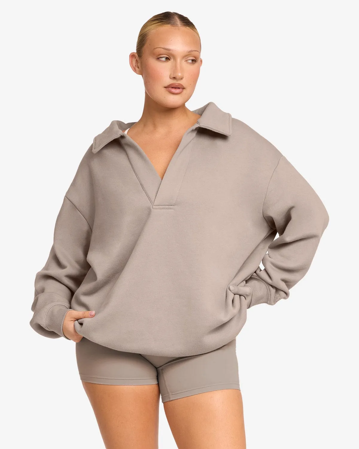 Open Collared Sweater | Latte sold by Crop Shop Boutique product image thumbnail 4