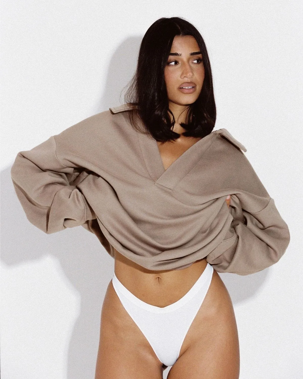 Open Collared Sweater | Latte sold by Crop Shop Boutique product image thumbnail 3