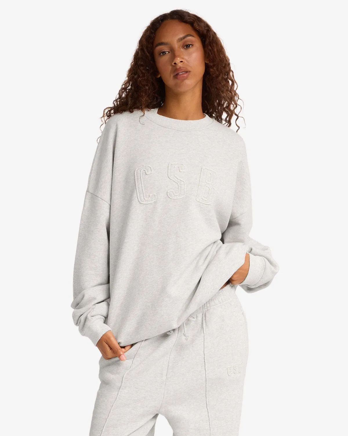 CSB Crewneck Jumper | Snow Marl sold by Crop Shop Boutique