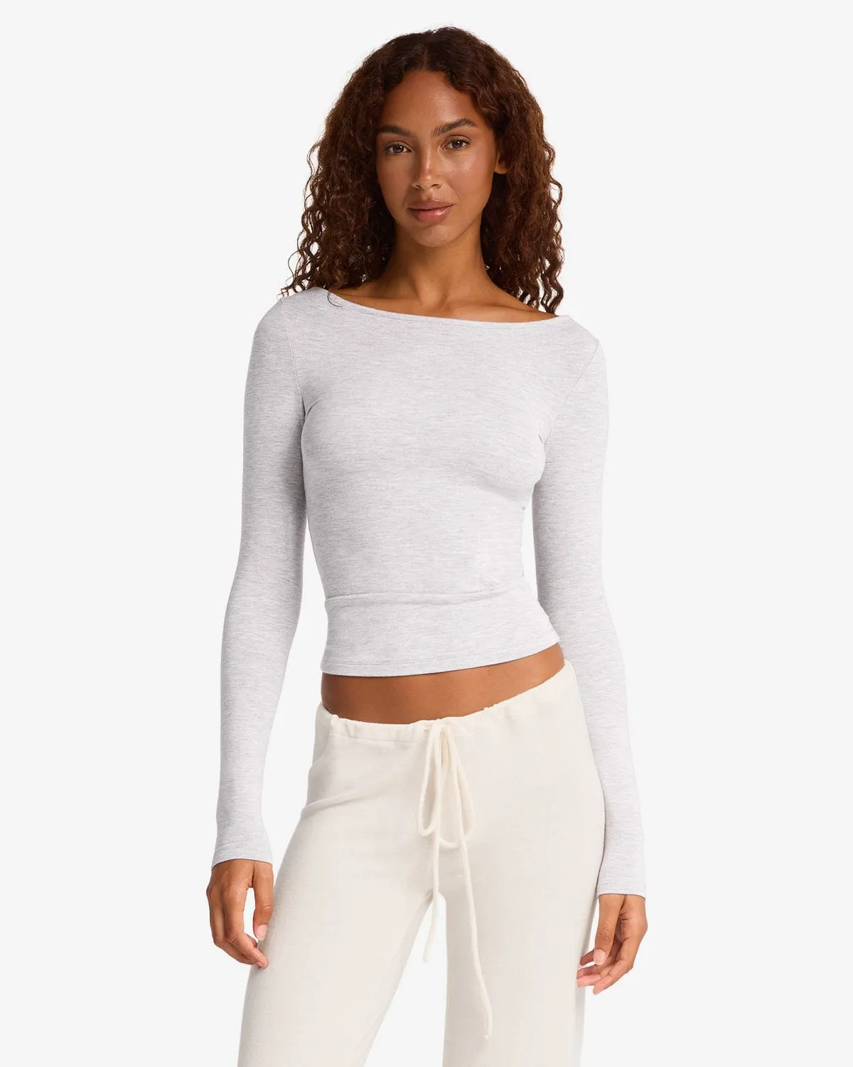Boat Neck Long Sleeve Top | Snow Marl sold by Crop Shop Boutique product image thumbnail 4