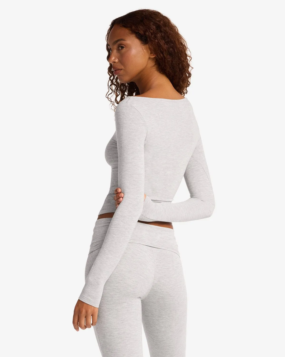 Boat Neck Long Sleeve Top | Snow Marl sold by Crop Shop Boutique product image thumbnail 2