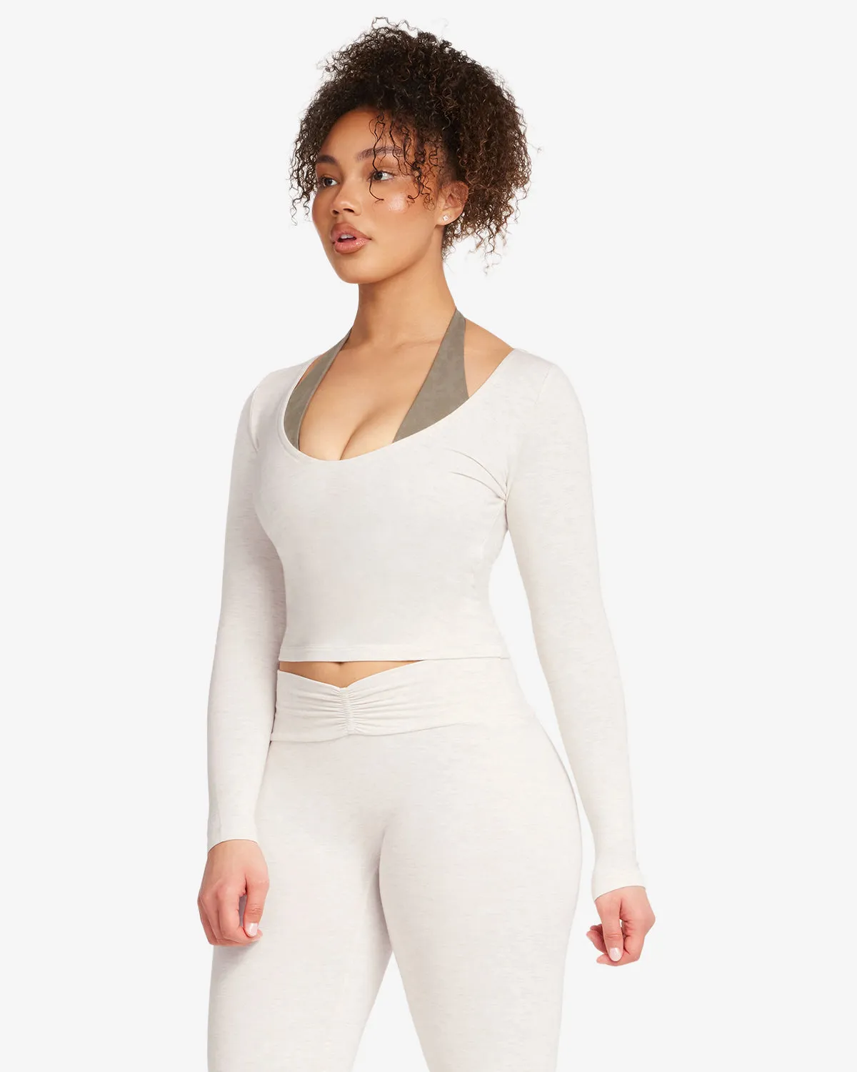 V Neck Long Sleeve Top | Oat Marl sold by Crop Shop Boutique product image thumbnail 3