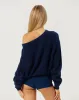 Off Shoulder Knit Sweater | Navy sold by Crop Shop Boutique