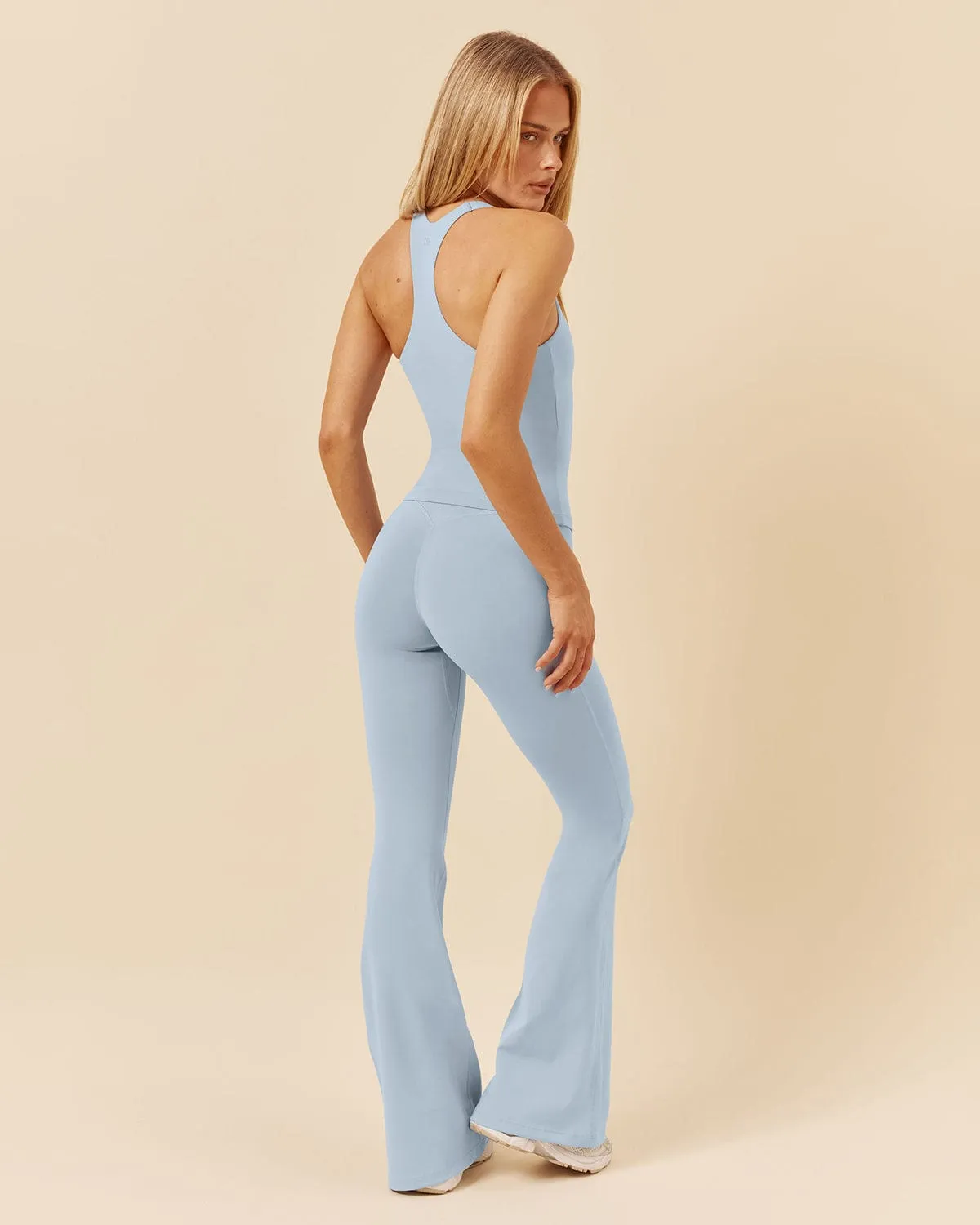 Form Invisible Scrunch Flare Leggings | Dusty Blue sold by Crop Shop Boutique