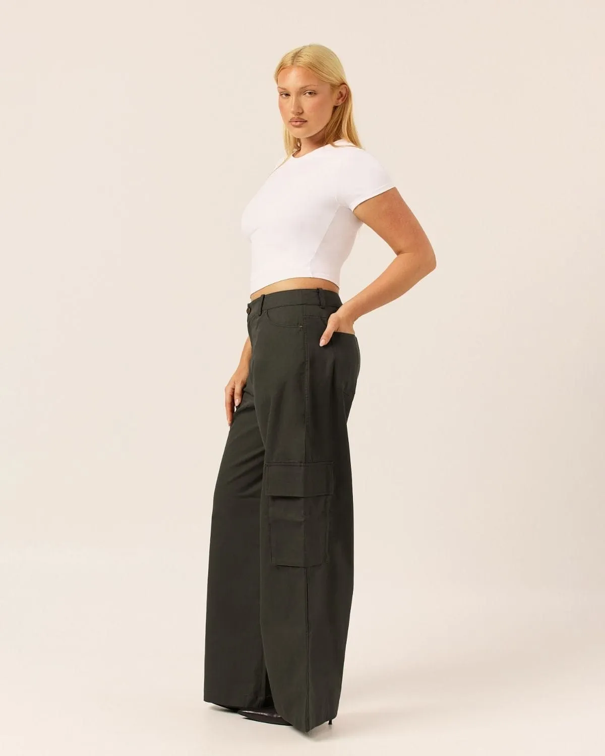 Wide Leg Cargo Pants | Deep Olive sold by Crop Shop Boutique product image thumbnail 4