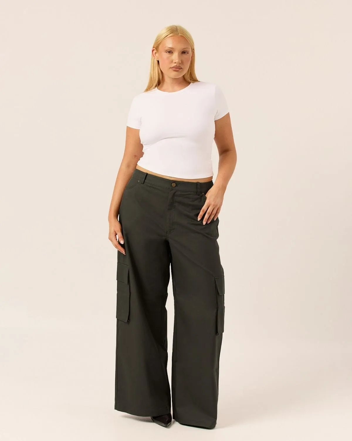 Wide Leg Cargo Pants | Deep Olive sold by Crop Shop Boutique product image thumbnail 2