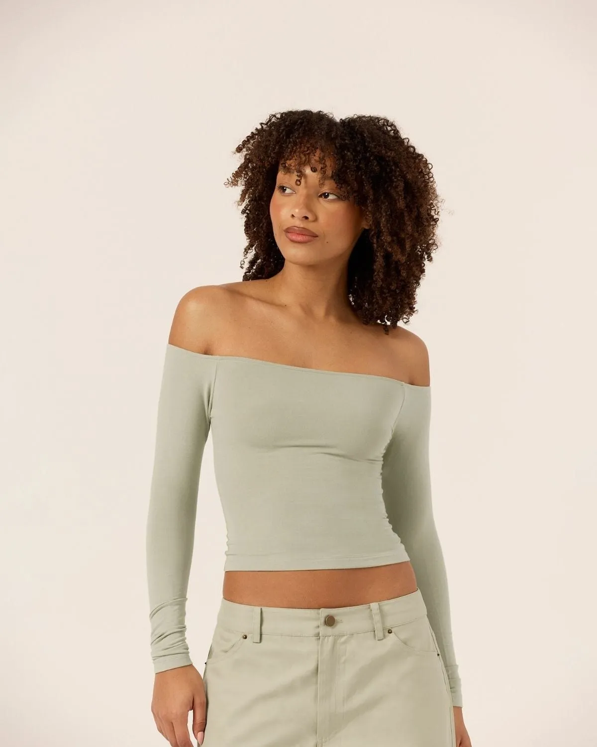 Off Shoulder Leisure Top | Sage sold by Crop Shop Boutique product image thumbnail 2